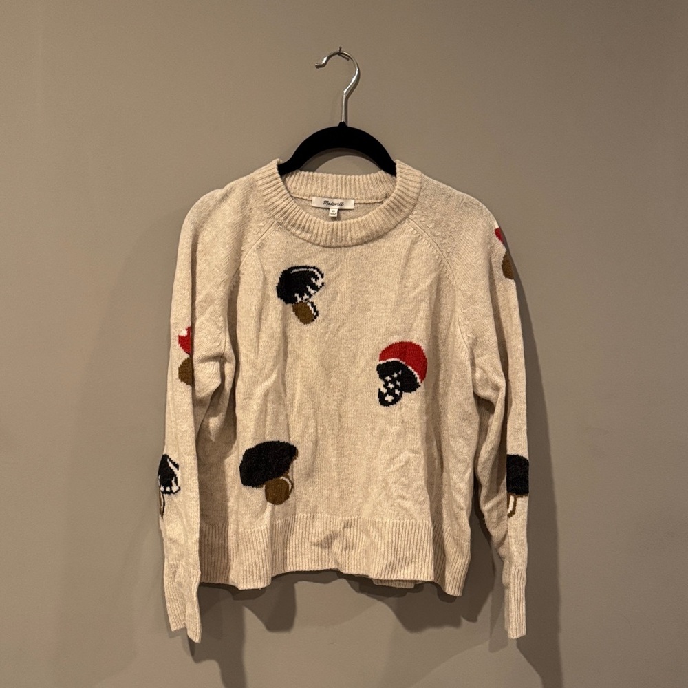 Cream Sweater with Mushroom Design
